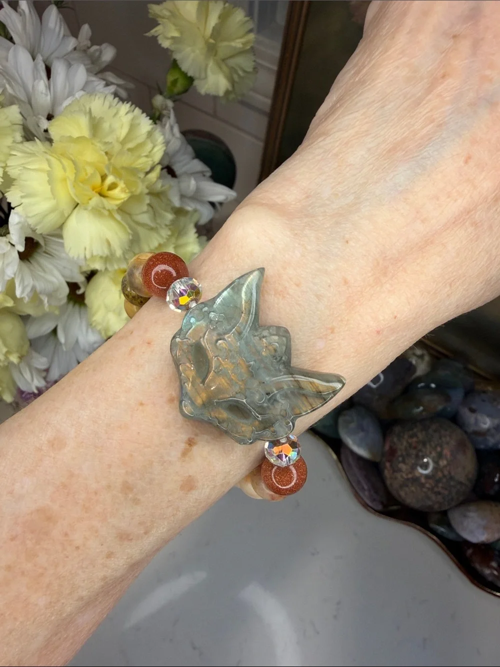 WILD & WISE • Labradorite Fox + Crazy Agate Bracelet: B1322